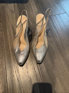 Rejina Pyo Silver Slingback Pointed-Toe Heels